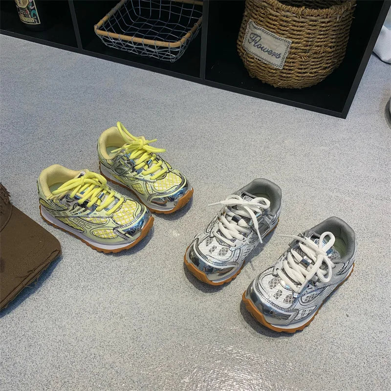 Toddler Kids Orbit Metallic Running Sneaker Children Casual Fashion Trainers Boys Girls Sports Walking Glowing Tennis Shoes