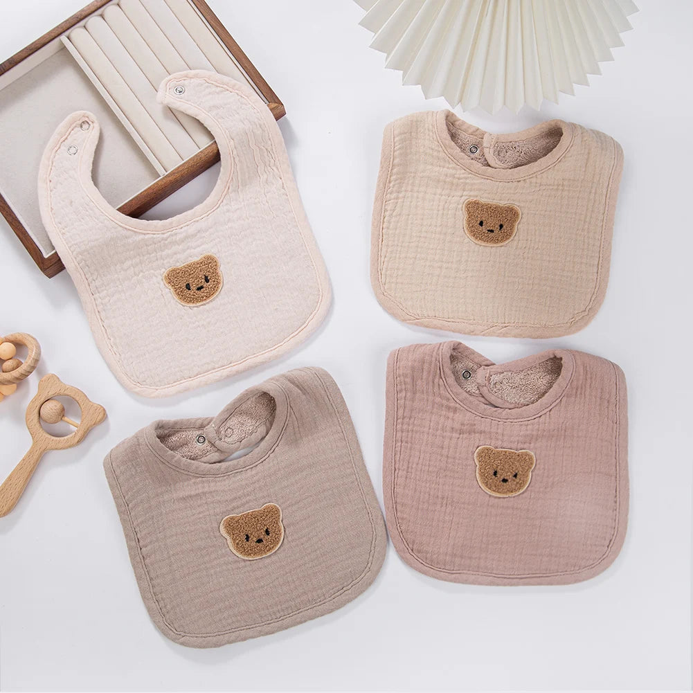 Cute Bear Cotton Baby Bibs Saliva Towel U-Absorbent Pockets Children Kids Boys Girls Feeding Burp Clothes