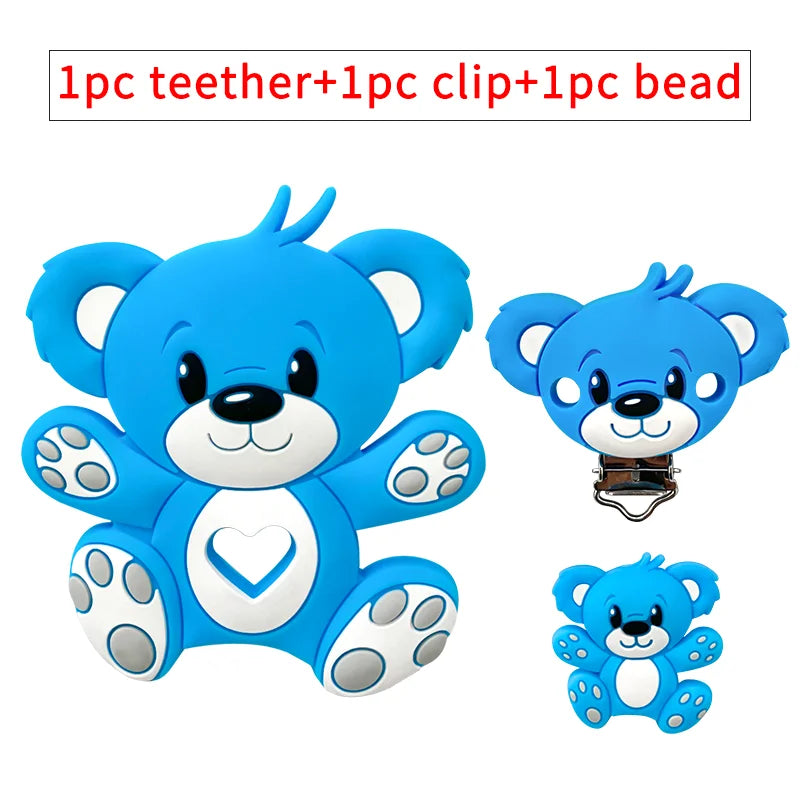 3pcs/set Silicone Cartoon Animal Figure Teether Beads and Clips Baby Teether Pacifier Chain Accessories Teething Jewelry Toys
