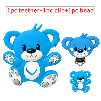 3pcs/set Silicone Cartoon Animal Figure Teether Beads and Clips Baby Teether Pacifier Chain Accessories Teething Jewelry Toys
