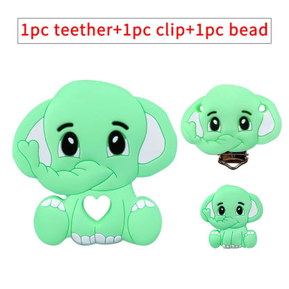 3pcs/set Silicone Cartoon Animal Figure Teether Beads and Clips Baby Teether Pacifier Chain Accessories Teething Jewelry Toys