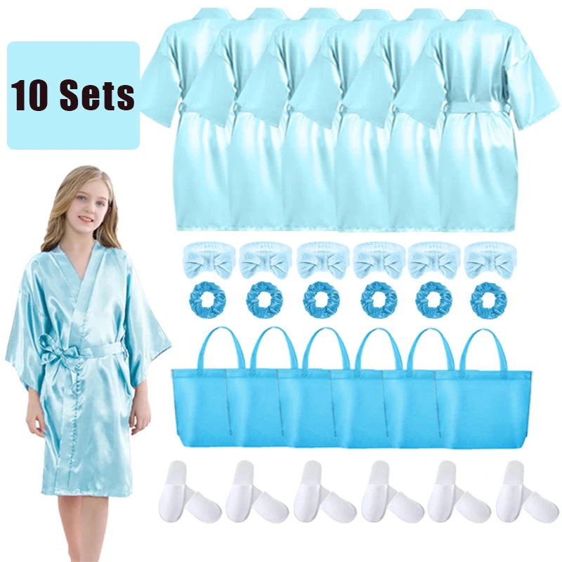 6-15Pcs Spa Party Robes for Girls Supplies Favors Kids Gowns Robe Soft Spa Headband Sleepover Birthday Party