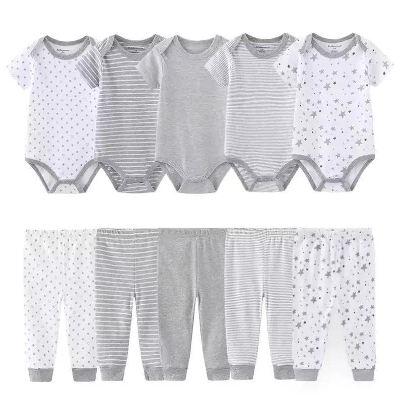 10Pcs Cartoon 100%Cotton Baby Girl & boy Clothes 0-12M Baby Clothes Sets Sleeveless