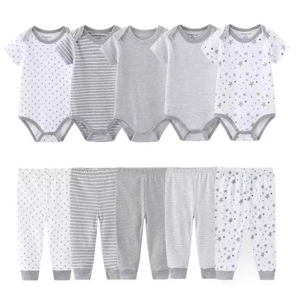 10Pcs Cartoon 100%Cotton Baby Girl & boy Clothes 0-12M Baby Clothes Sets Sleeveless