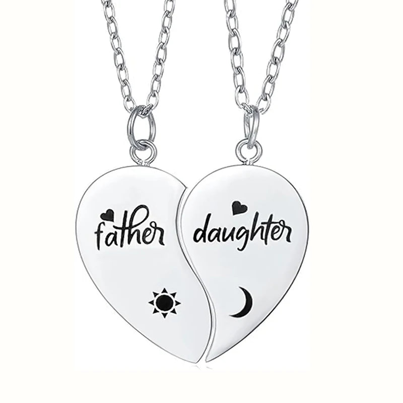 2Pcs Father Daughter Son Heart Matching Necklace Stainless Steel Mother And Children Jewelry Gifts