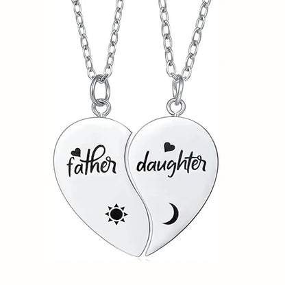 2Pcs Father Daughter Son Heart Matching Necklace Stainless Steel Mother And Children Jewelry Gifts