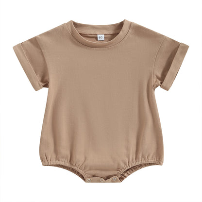 Baby Bodysuit Romper, Short Sleeve Solid Color Crewneck Pullover for Newborn Boys and Girls