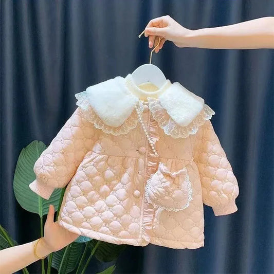 Jackets Winter Girls Cute Thicken Warm Outerwear Velvet Coats Children Cotton Overcoat For 2-6 Years