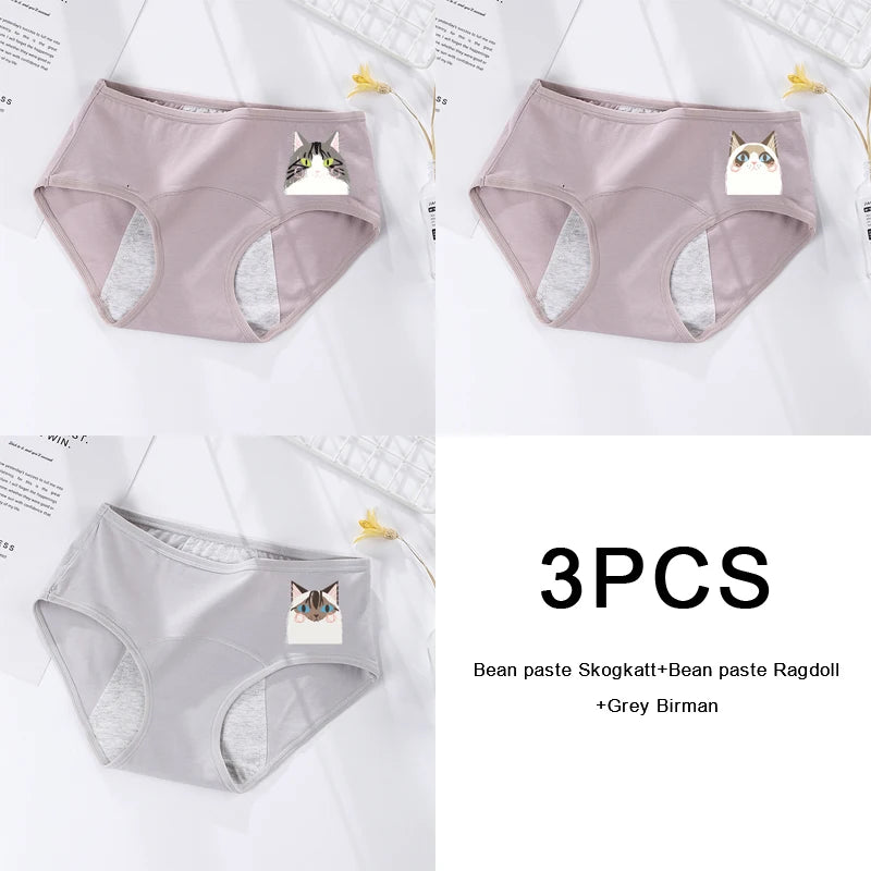 3PCS/set Women's menstrual briefs large flow postpartum water absorption leakproof pure cotton