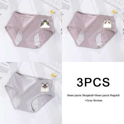 3PCS/set Women's menstrual briefs large flow postpartum water absorption leakproof pure cotton