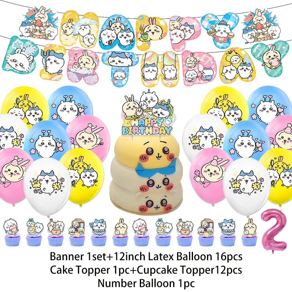 Cartoon Chiikawa Hachiware Usagi Birthday Party Decoration Background Balloon Set Cake Topper Backdrop Baby Shower Kid Gift Prop