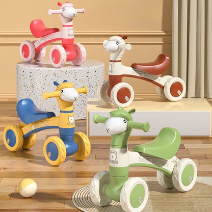 Anti-Tip Baby Balance Bike No Pedal Four Wheel Toddler Walker Silent Glider Walker Toy Ride-On Toy Indoor Outdoor Sports Toy