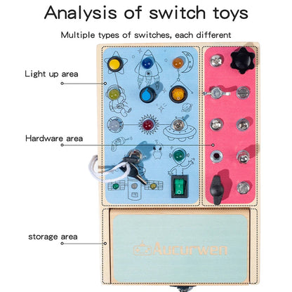Montessori Wooden LED Light Busy Board Sensory Toy Baby Simulation Nut Screw Tool Kids Fine Motor Skills Educational Travel Toy