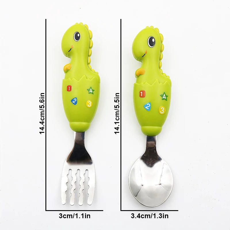 2-piece Children Spoon Forks Kids Stainless Steel Kids Cutlery Portable Baby Feeding Utensils Baby Spoons Baby Tableware Set