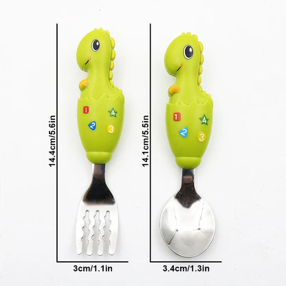 2-piece Children Spoon Forks Kids Stainless Steel Kids Cutlery Portable Baby Feeding Utensils Baby Spoons Baby Tableware Set