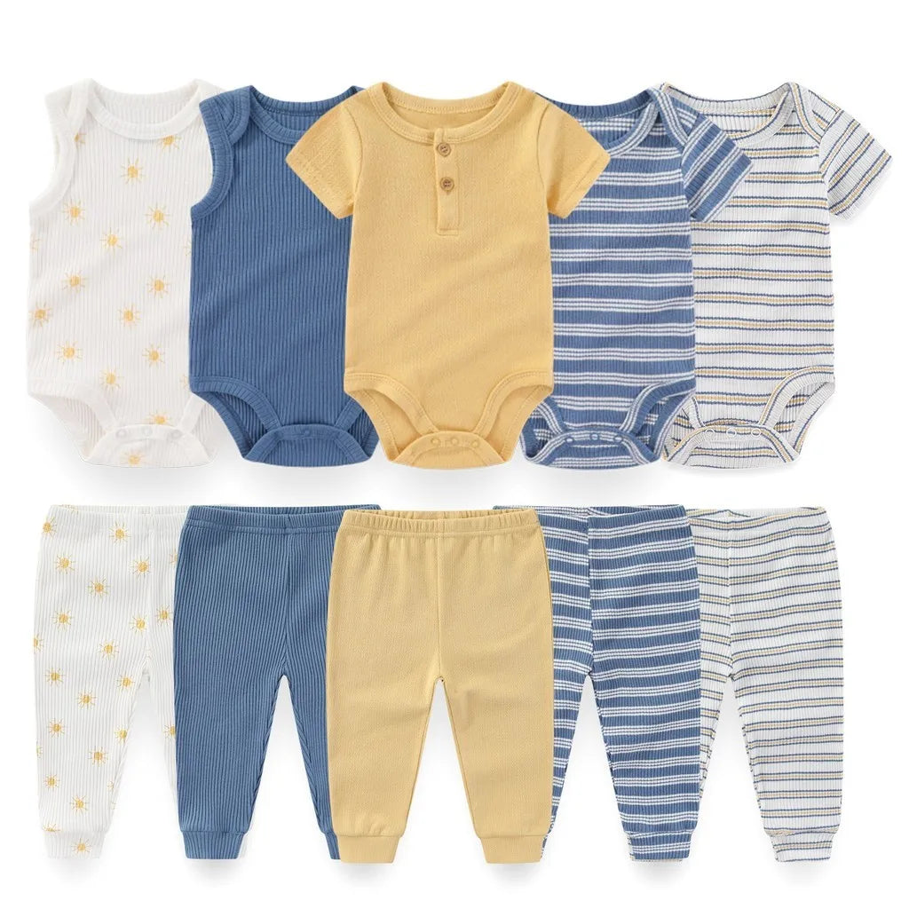 10Pcs Cartoon 100%Cotton Baby Girl & boy Clothes 0-12M Baby Clothes Sets Sleeveless