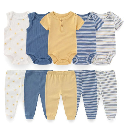 10Pcs Cartoon 100%Cotton Baby Girl & boy Clothes 0-12M Baby Clothes Sets Sleeveless