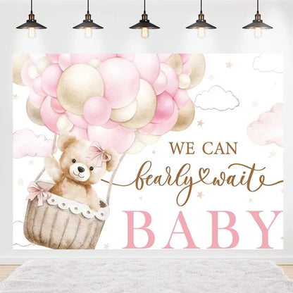 Welcome Baby Shower Newborn Background Decoration Girl Boy Birthday Party Backdrop Supplies Balloon Teddy Bear Photographic Prop
