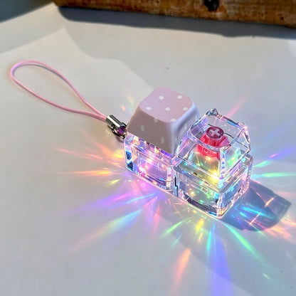 Light Up Keychain Keyboard 2/4 Key Keychain Pendant Decompression Keyring Hanging Pendant for Backpack Stress Releasing Gift