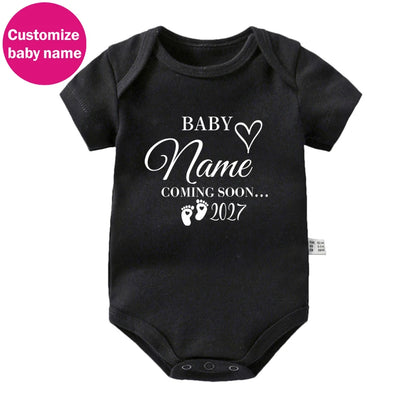 New Custom Name Baby Coming Soon 2027 Newborn Baby Rompers Pregnancy Announcement Baby Bodysuits Cotton Infant Clothes Gifts