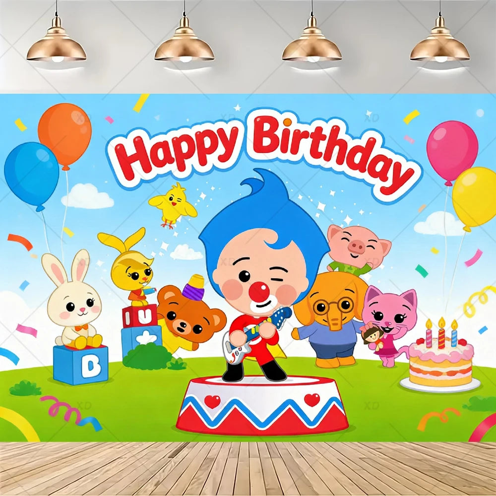 Cartoon Pliming Plims Theme Kids Birthday Party Decoration Background Supplies Balloon Set Cake Toppers Banner Backdrop Kid Gift