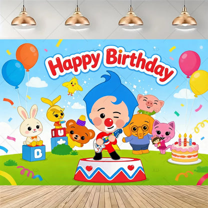Cartoon Pliming Plims Theme Kids Birthday Party Decoration Background Supplies Balloon Set Cake Toppers Banner Backdrop Kid Gift