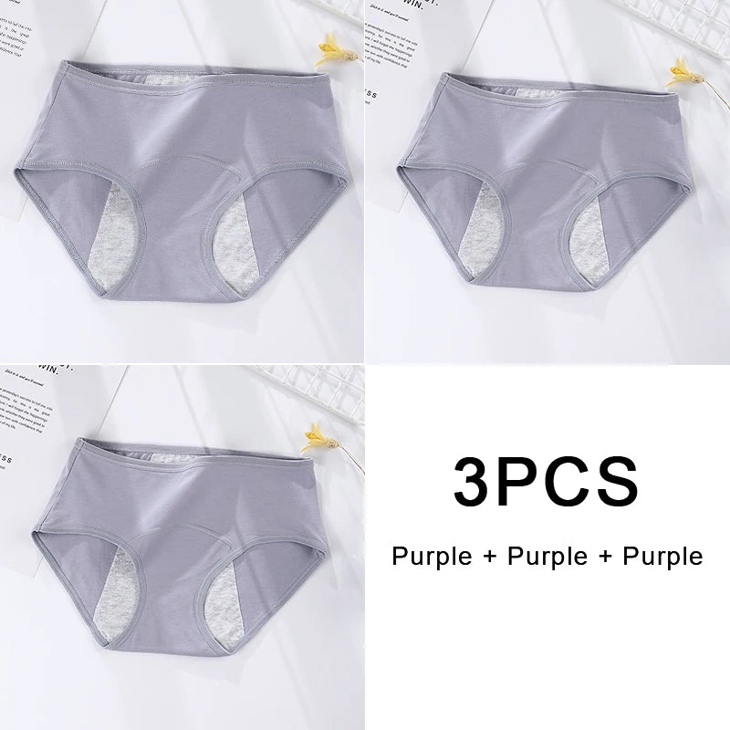 3PCS/set Women's menstrual briefs large flow postpartum water absorption leakproof pure cotton