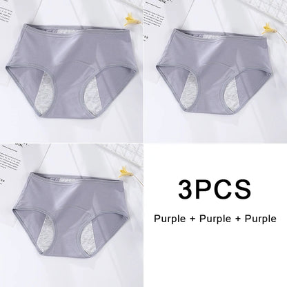 3PCS/set Women's menstrual briefs large flow postpartum water absorption leakproof pure cotton
