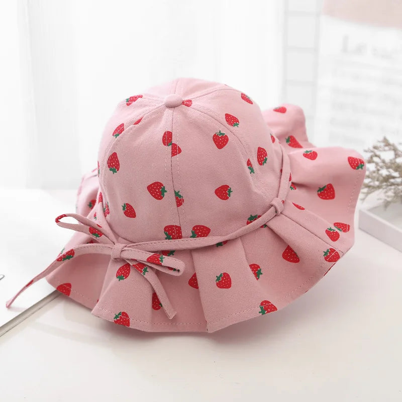 Summer Baby Girl Hat Cotton Fruit Kids Bucket Hats Sun Protection Bowknot Princess Children Cap for Girls Beach Travel 1-3Y