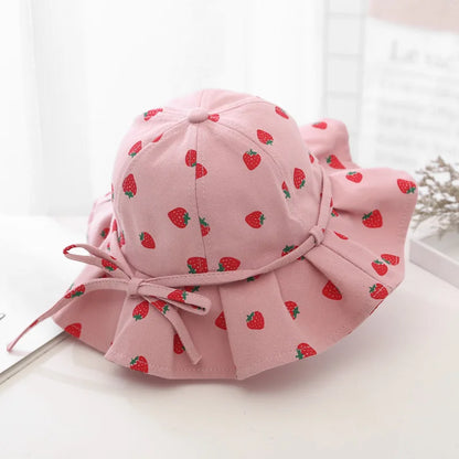 Summer Baby Girl Hat Cotton Fruit Kids Bucket Hats Sun Protection Bowknot Princess Children Cap for Girls Beach Travel 1-3Y
