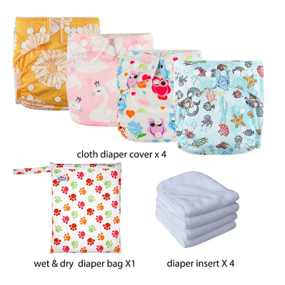 Babyland New Waterproof Baby Cloth Diaper Kit with Inserts & Wet Bags | Economical Washable Nappy System (0-36 Months)