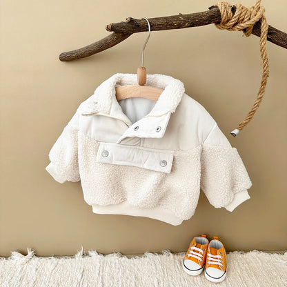 Boys Girls Baby Cotton Coat Lamb Wool Winter Thicken Half-Zip Fleece Jacket Solid 0-3Y Toddler
