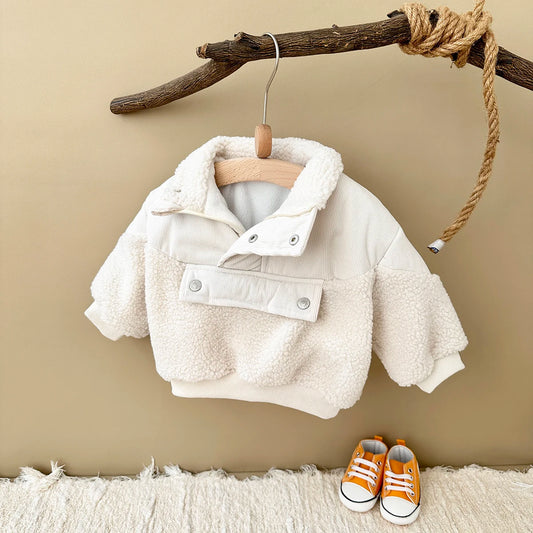 Boys Girls Baby Cotton Coat Lamb Wool Winter Thicken Half-Zip Fleece Jacket Solid 0-3Y Toddler