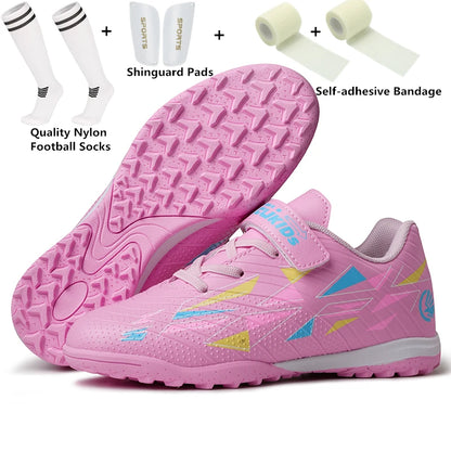 Professional Kids' Soccer Shoes Size 29-39 with Velcro Strap Breathable Durable Sports Footwear for Children