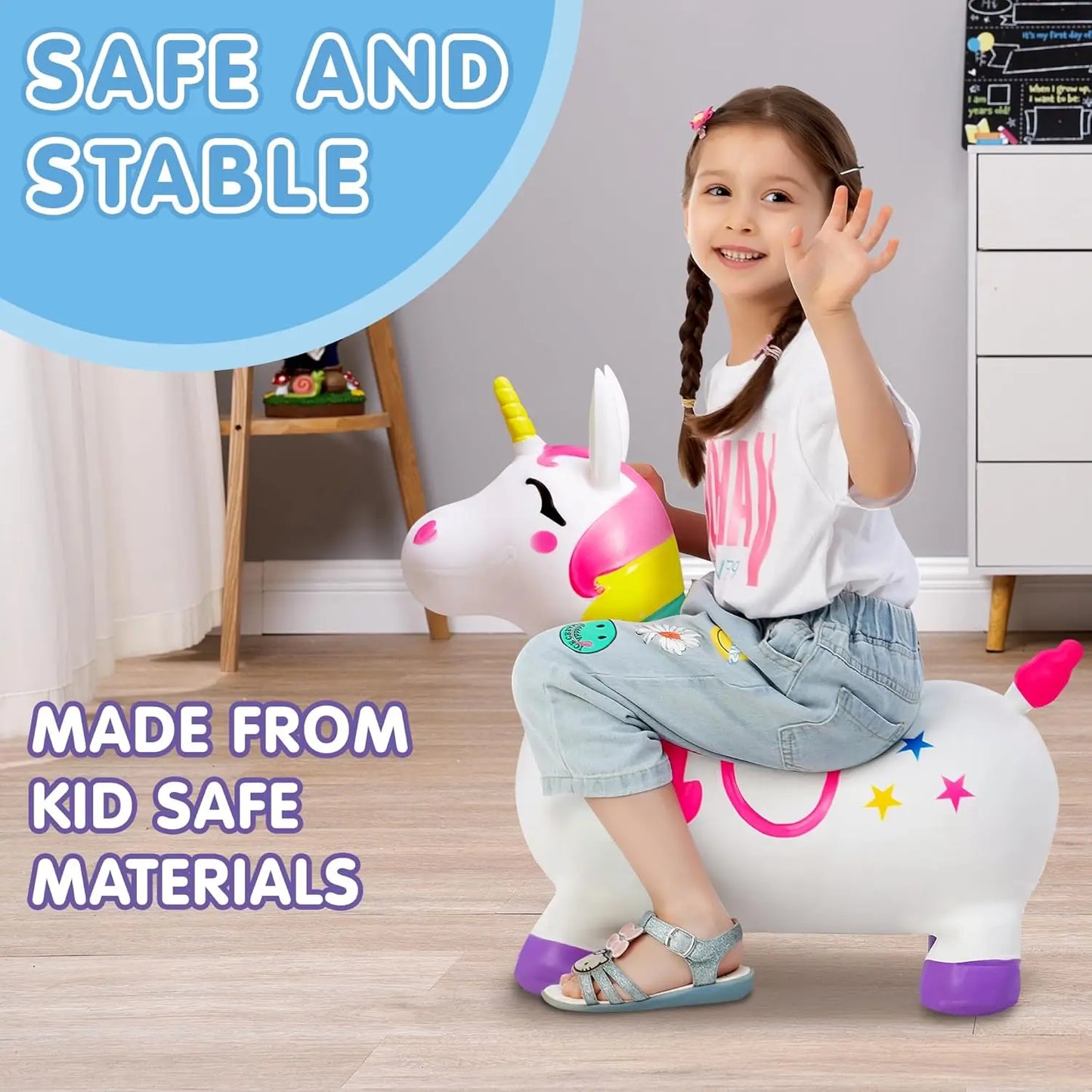 JOYFY Kids Bouncy Unicorn Horse Ride on Toys Bouncer Bouncing Animal Hopper Inflatable