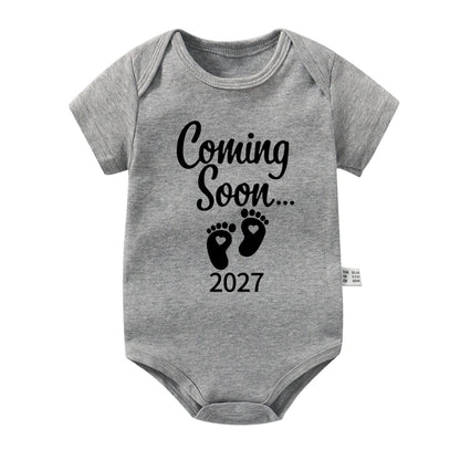 New Baby Coming Soon 2027 Announcement Newborn Baby Bodysuits Rompers Funny Boys Girls Outfits Body Pregnancy Reveal Clothes
