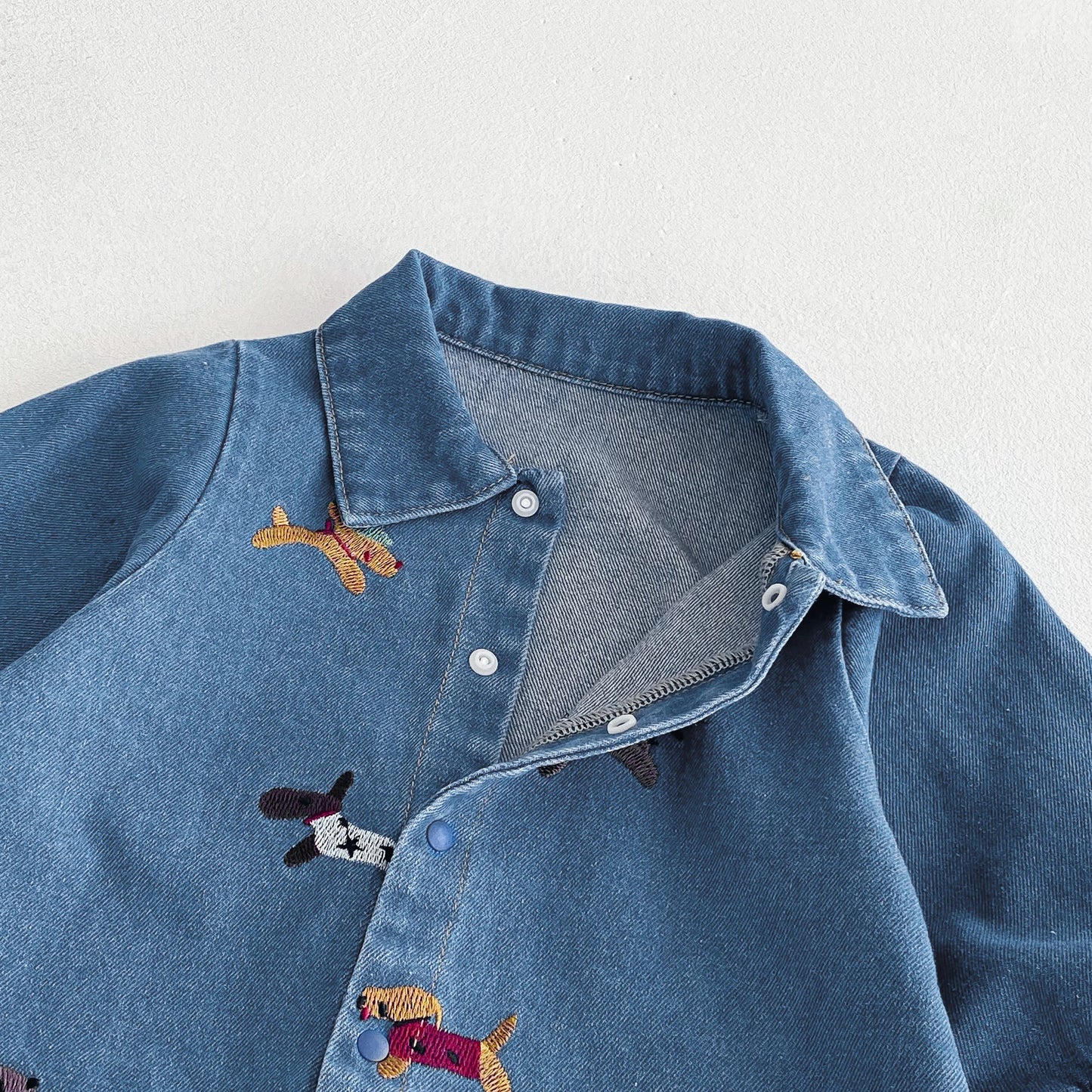 one-piece suit, denim autumn wear, embroidered outdoor crawling clothes for boys