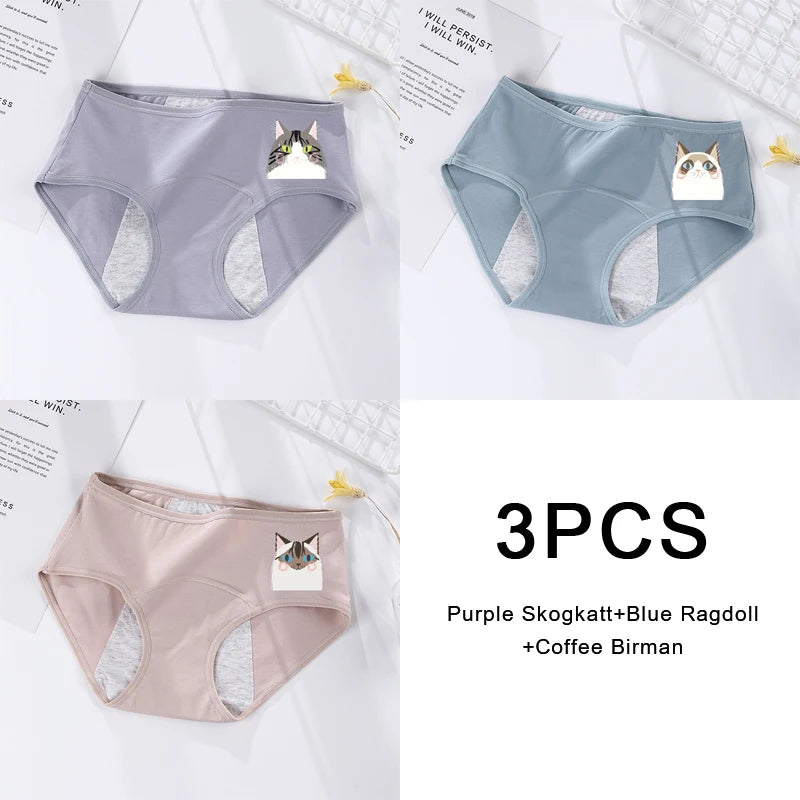 3PCS/set Women's menstrual briefs large flow postpartum water absorption leakproof pure cotton