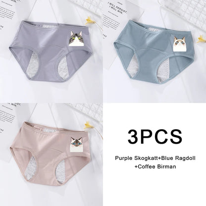 3PCS/set Women's menstrual briefs large flow postpartum water absorption leakproof pure cotton