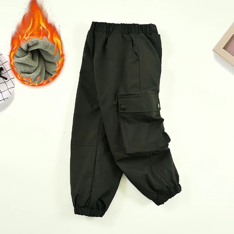 3-14Years Winter Teens Girls & Boys Fleece Pants Solid Warm Windproof Waterproof Outdoor