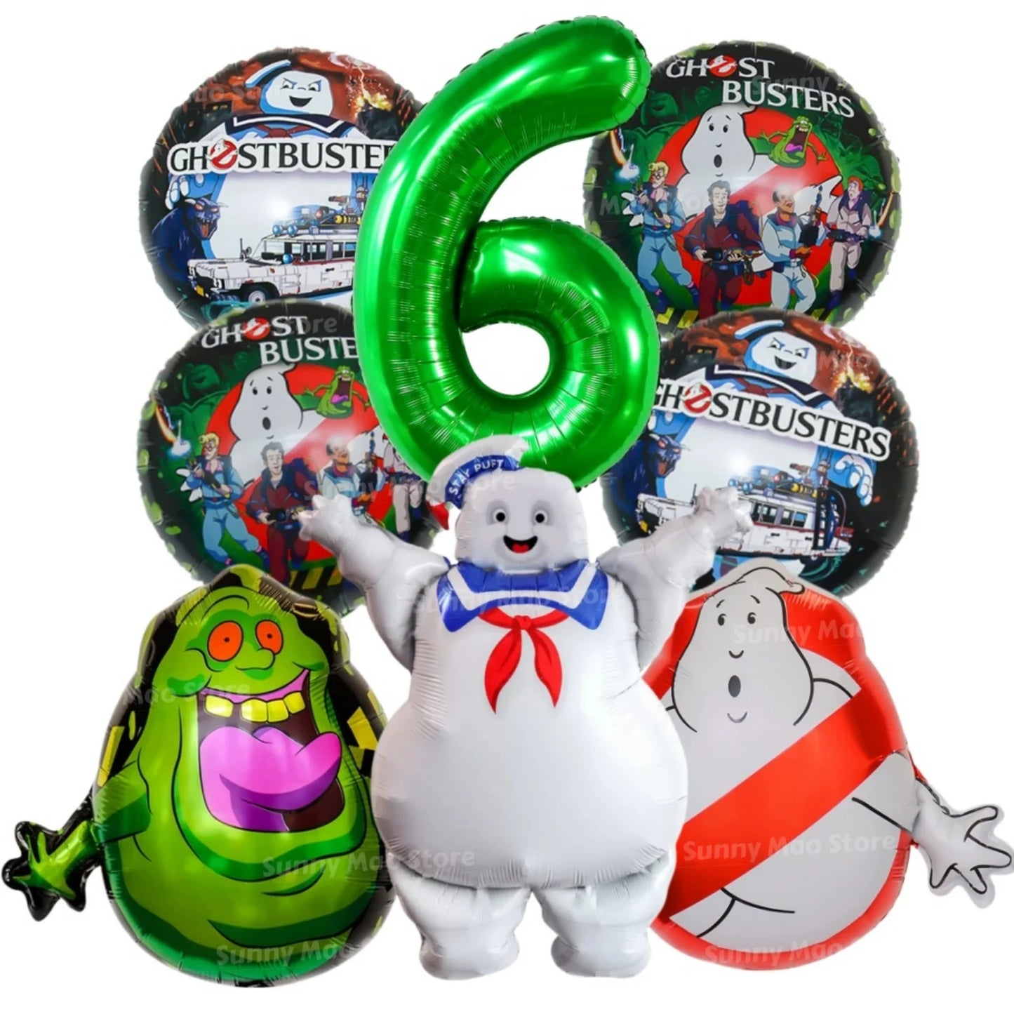 8Pcs Ghostbusters Balloons Set Catch Ghost Balloon 32inch Green Number Balloon  for Kids 1-9th Birthday Party Decoration
