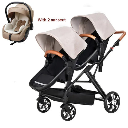 2025 New Twins Three-in-one Stroller with Car Seat, Foldable, Lightweight, Equipped with Gifts