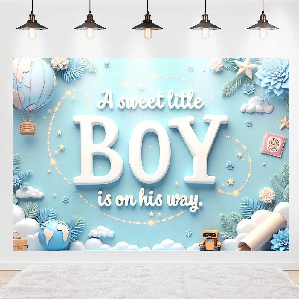 Welcome Baby Shower Newborn Background Decoration Girl Boy Birthday Party Backdrop Supplies Balloon Teddy Bear Photographic Prop