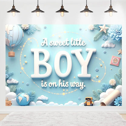 Welcome Baby Shower Newborn Background Decoration Girl Boy Birthday Party Backdrop Supplies Balloon Teddy Bear Photographic Prop