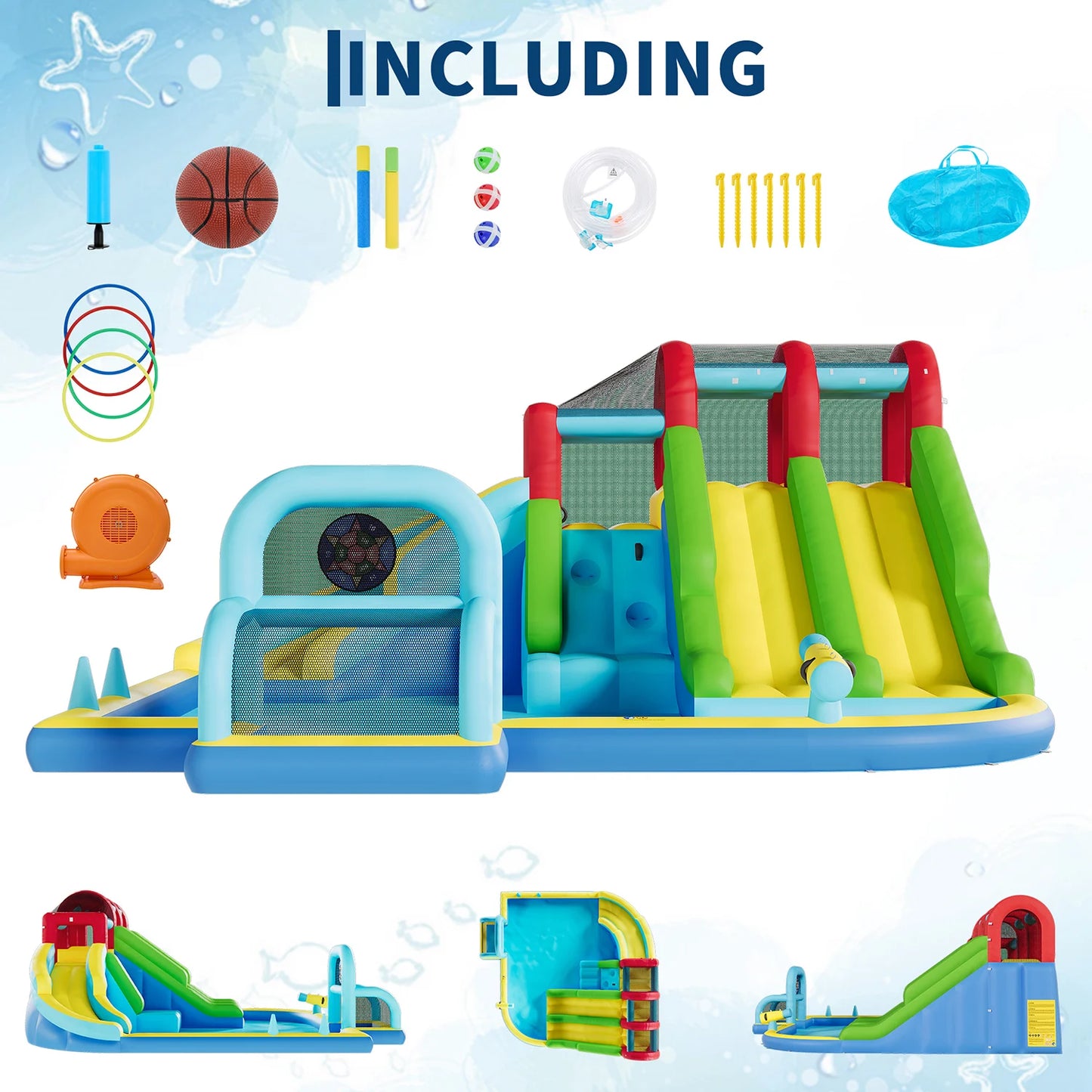 Inflatable Bounce House 3 Water Slides Oxford Fabric with Blower