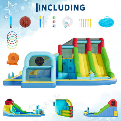 Inflatable Bounce House 3 Water Slides Oxford Fabric with Blower