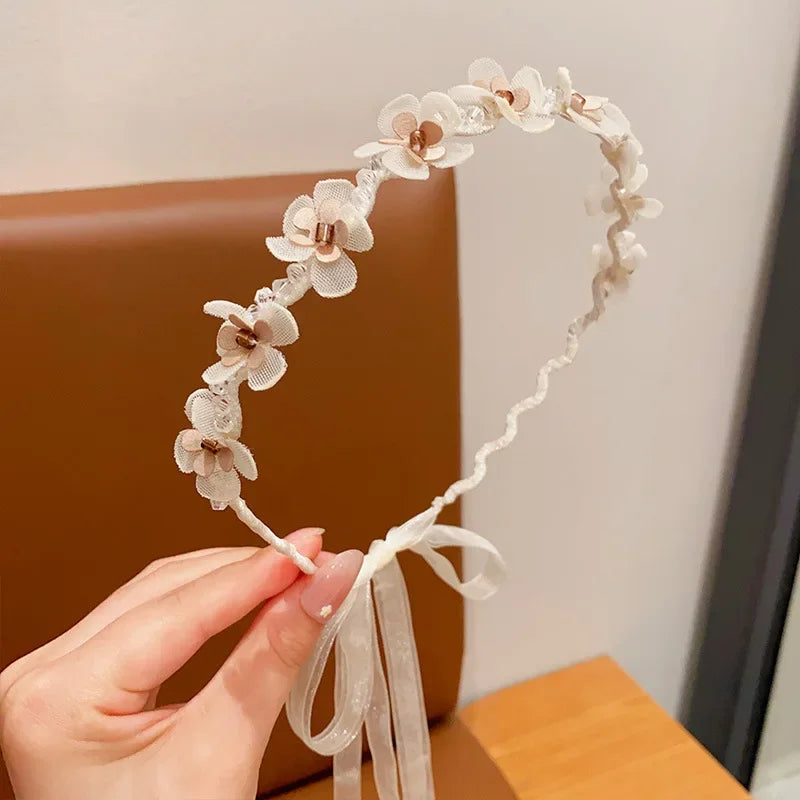 White Lace Hair Flower Butterfly Hairbands Princess Pearl Headbands