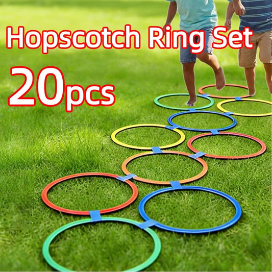 10 Hoops 10 Connectors Lattice Jump Ring Game Set Outdoor Football Physical Training Sport Toys for Park Play Boys Girls