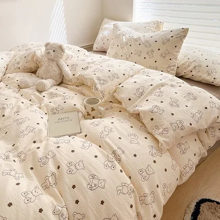 Soft Cotton Crib Bedding Set for Bed for Kid Baby Nursery Decor 3-Piece Set Baby Cartoon Bear Bedding Set for Newborns