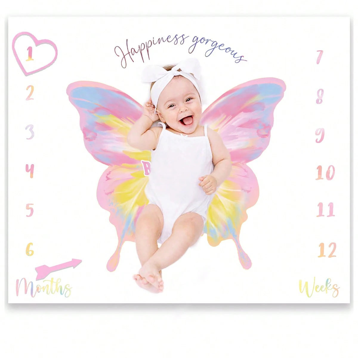 Baby Milestone Blanket Set, Monthly Growth Photo Backdrop with Wooden Cards for Newborn Photography